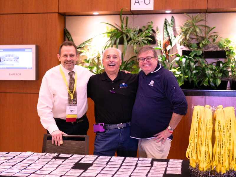 Attendees at the registration table